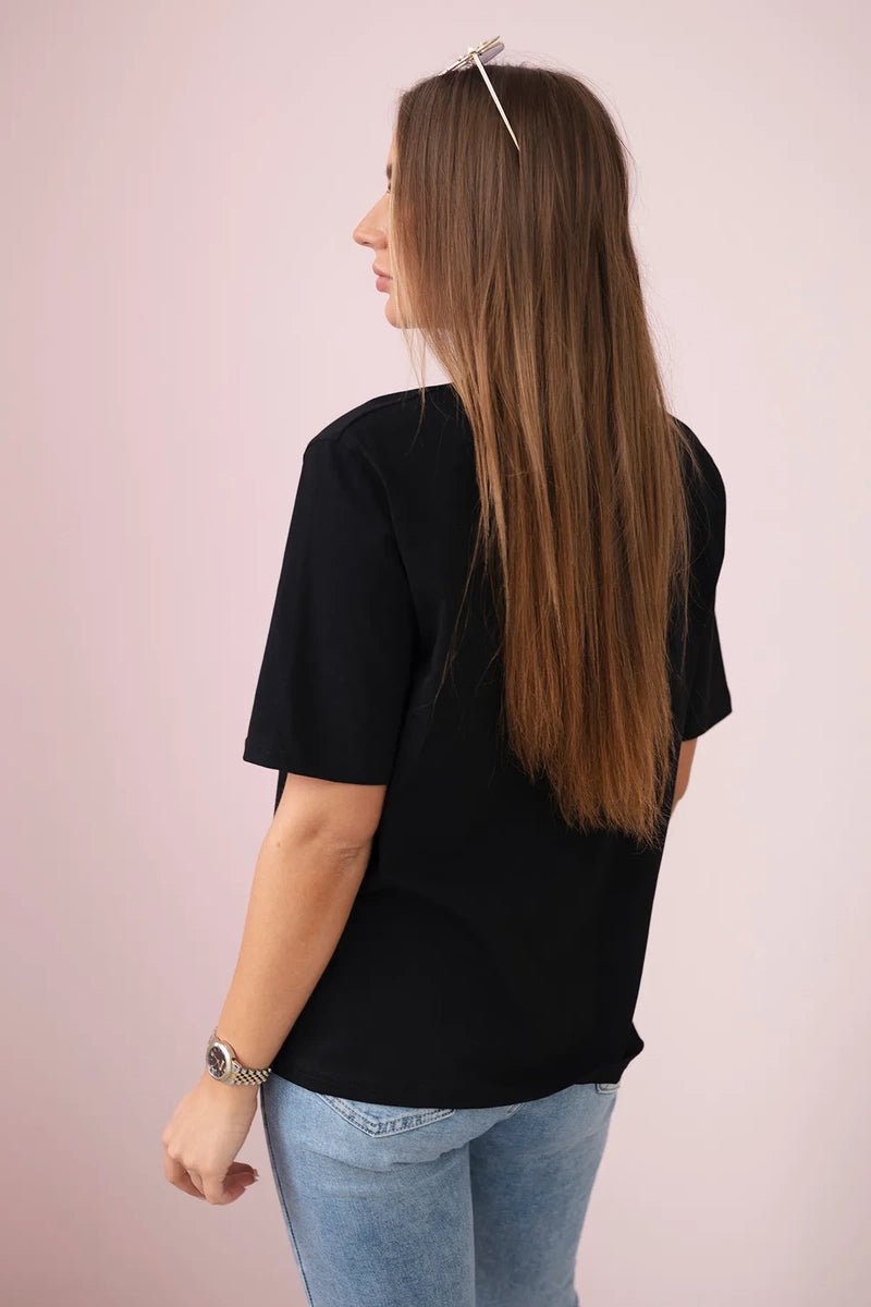 Cotton T-shirt with print 9810 / – Black цвет / color | Lexline Fashion
