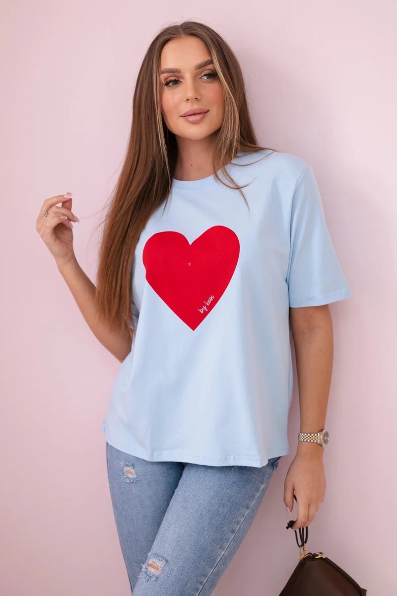 Cotton T-shirt with print 9810 / – Blue цвет / color | Lexline Fashion