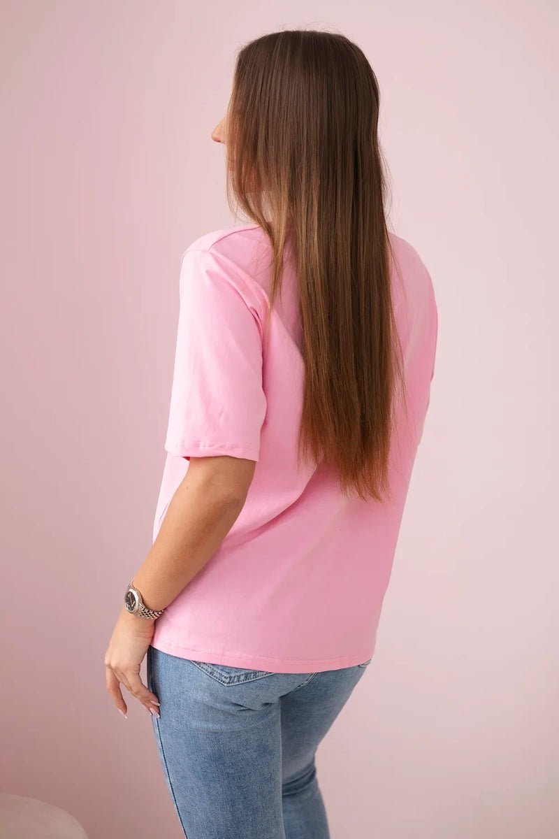 Cotton T-shirt with print 9810 / – Light || Pink цвет / color | Lexline Fashion