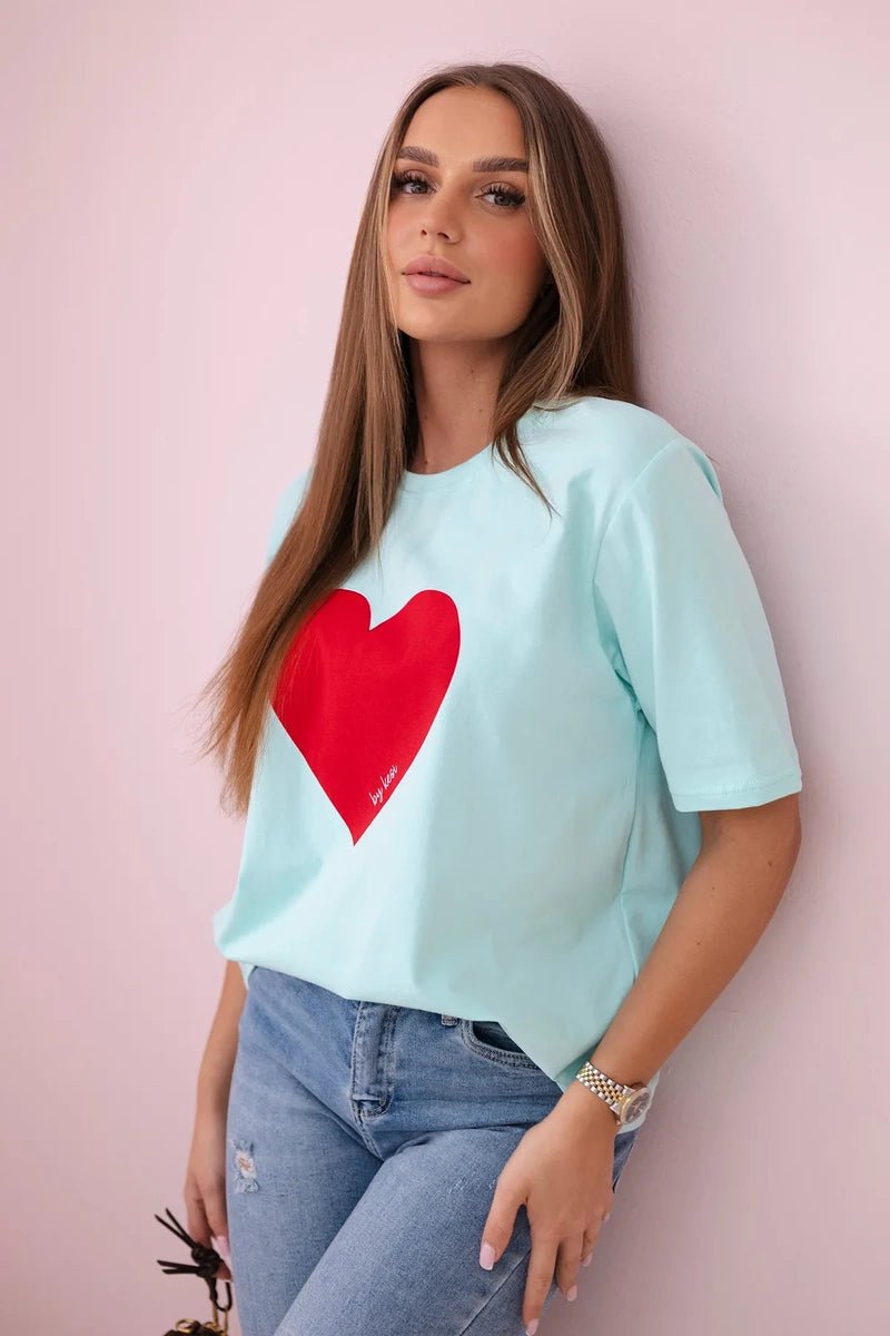 Cotton T-shirt with print 9810 / – Mint цвет / color | Lexline Fashion
