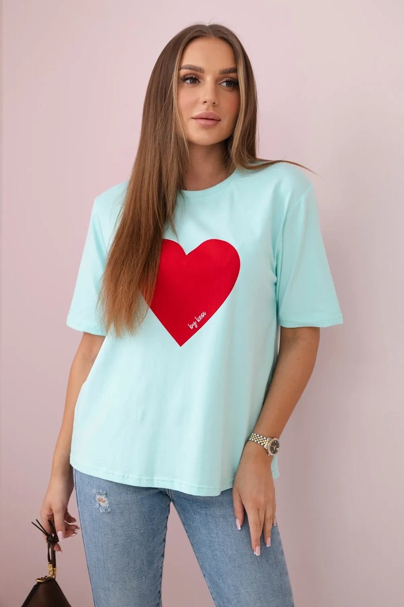 Cotton T-shirt with print 9810 / – Mint цвет / color | Lexline Fashion