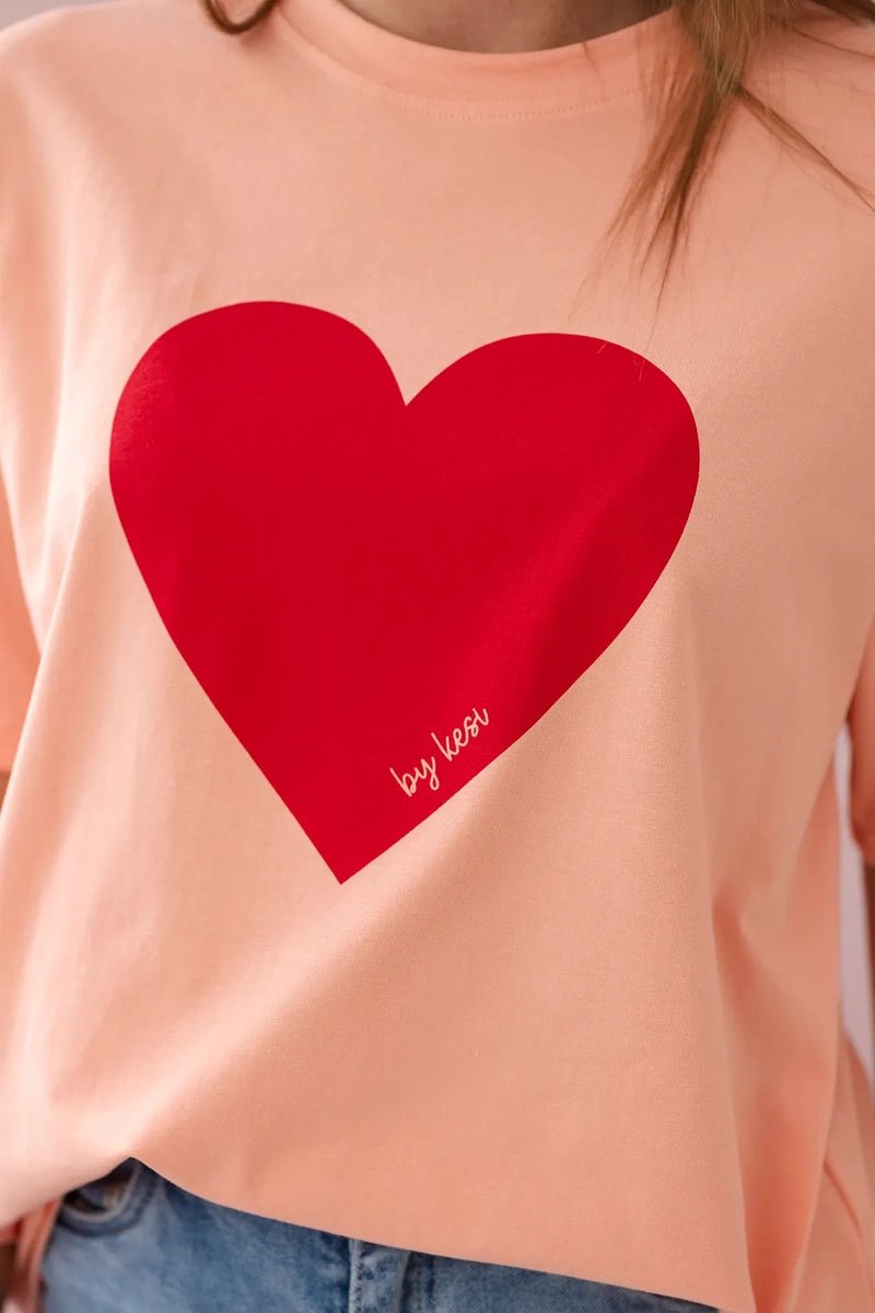 Cotton T-shirt with print 9810 / – Salmon цвет / color | Lexline Fashion
