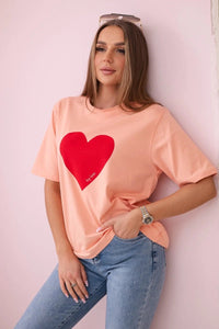 Cotton T-shirt with print 9810 / – Salmon цвет / color | Lexline Fashion