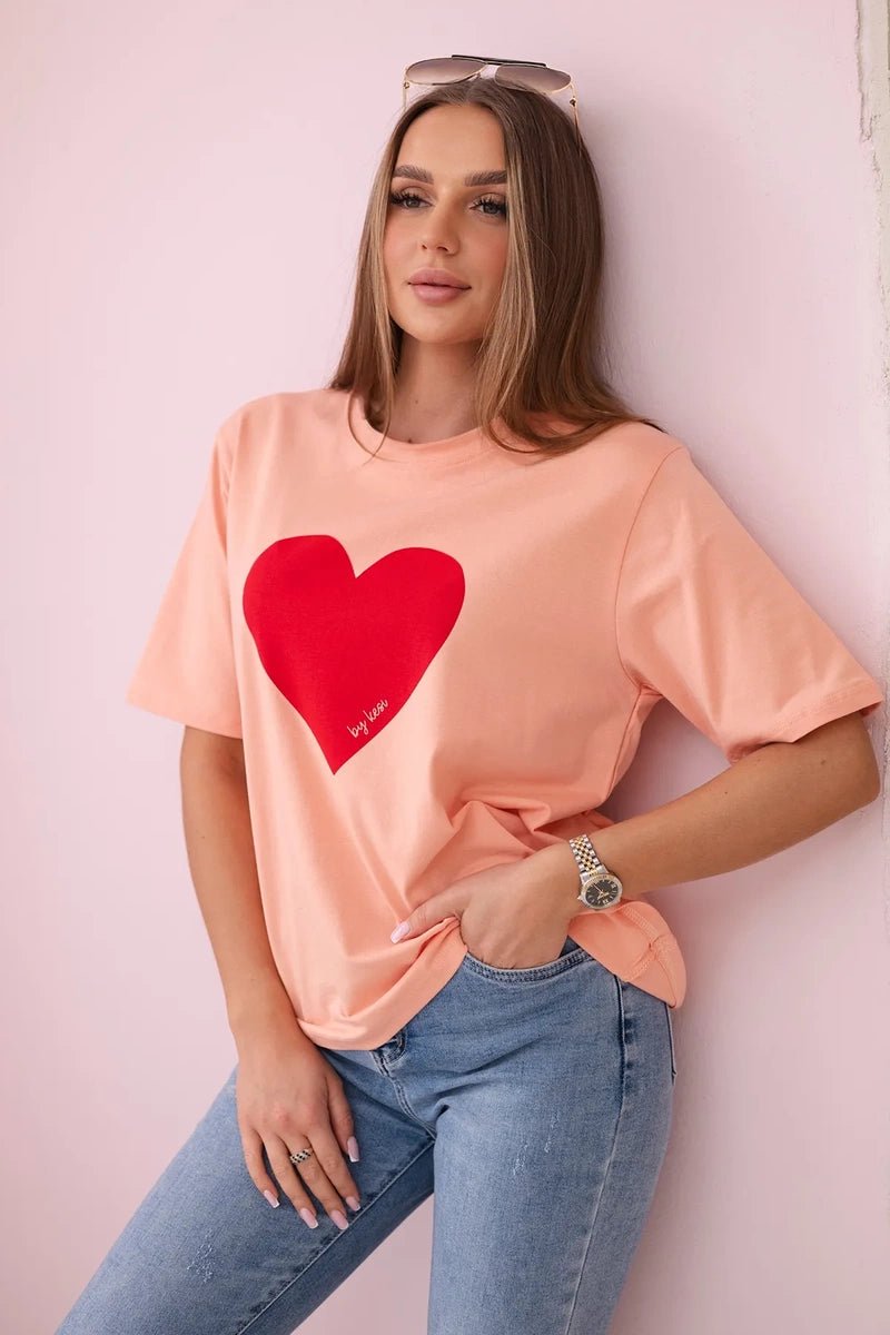 Cotton T-shirt with print 9810 / – Salmon цвет / color | Lexline Fashion