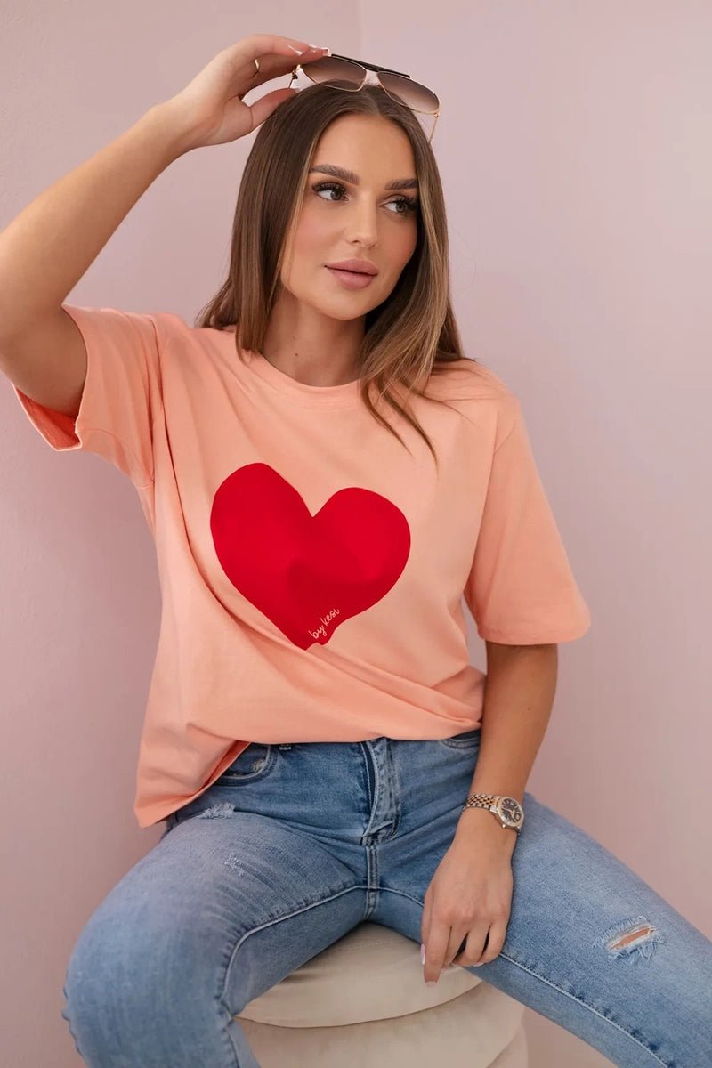 Cotton T-shirt with print 9810 / – Salmon цвет / color | Lexline Fashion