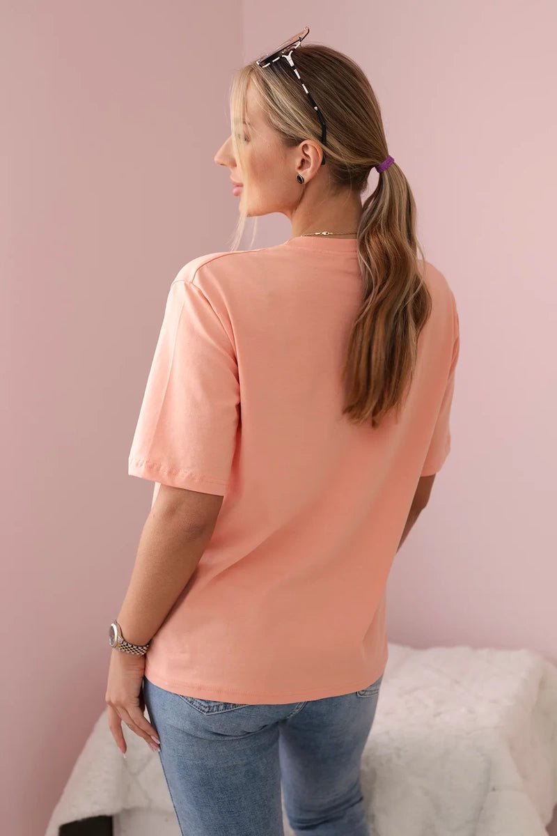 Cotton T-shirt with print 9814 / – Apricot цвет / color | Lexline Fashion