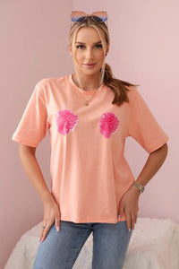 Cotton T-shirt with print 9814 / – Apricot цвет / color | Lexline Fashion