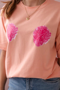 Cotton T-shirt with print 9814 / – Apricot цвет / color | Lexline Fashion