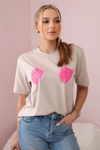 Cotton T-shirt with print 9814 / – Beige цвет / color | Lexline Fashion