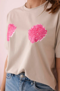 Cotton T-shirt with print 9814 / – Beige цвет / color | Lexline Fashion