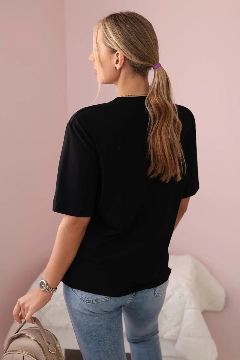Cotton T-shirt with print 9814 / – Black цвет / color | Lexline Fashion
