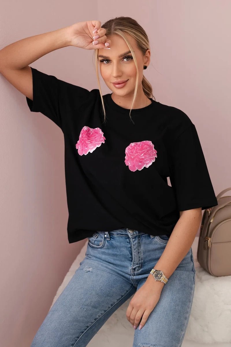 Cotton T-shirt with print 9814 / – Black цвет / color | Lexline Fashion