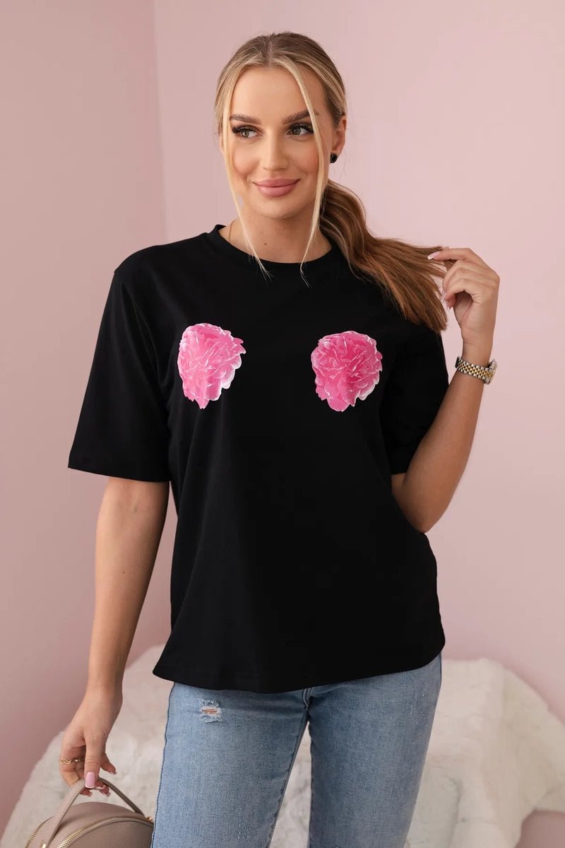 Cotton T-shirt with print 9814 / – Black цвет / color | Lexline Fashion