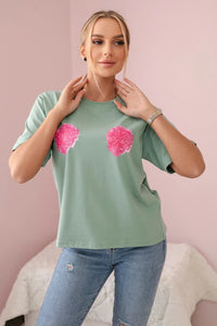 Cotton T-shirt with print 9814 / – Dark || Mint цвет / color | Lexline Fashion