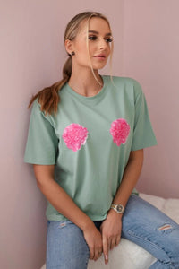 Cotton T-shirt with print 9814 / – Dark || Mint цвет / color | Lexline Fashion