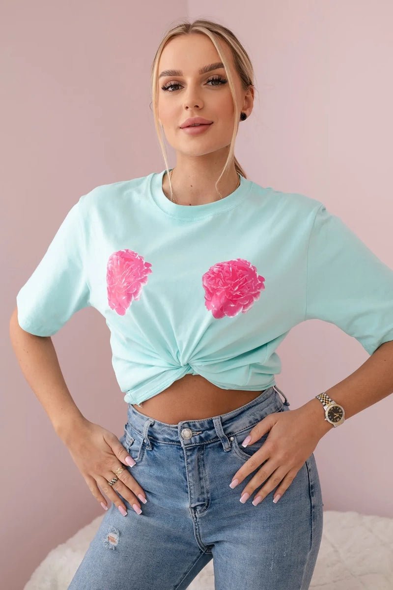 Cotton T-shirt with print 9814 / – Light || Mint цвет / color | Lexline Fashion