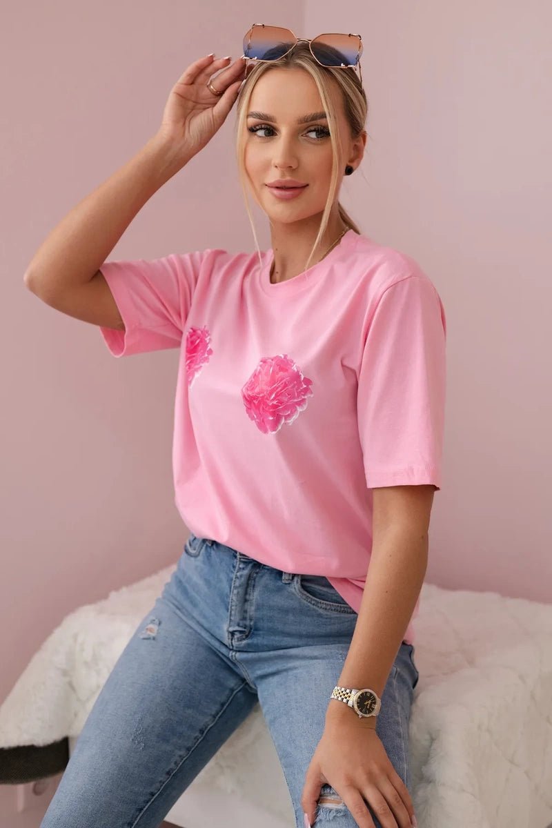Cotton T-shirt with print 9814 / – Pink цвет / color | Lexline Fashion