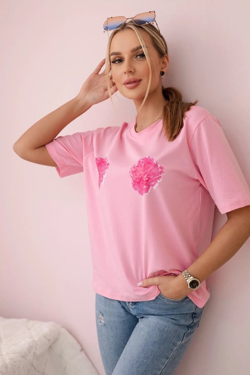Cotton T-shirt with print 9814 / – Pink цвет / color | Lexline Fashion