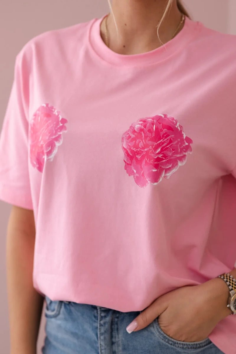 Cotton T-shirt with print 9814 / – Pink цвет / color | Lexline Fashion