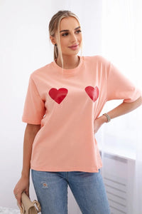 Cotton T-shirt with print 9815 / – Apricot цвет / color | Lexline Fashion