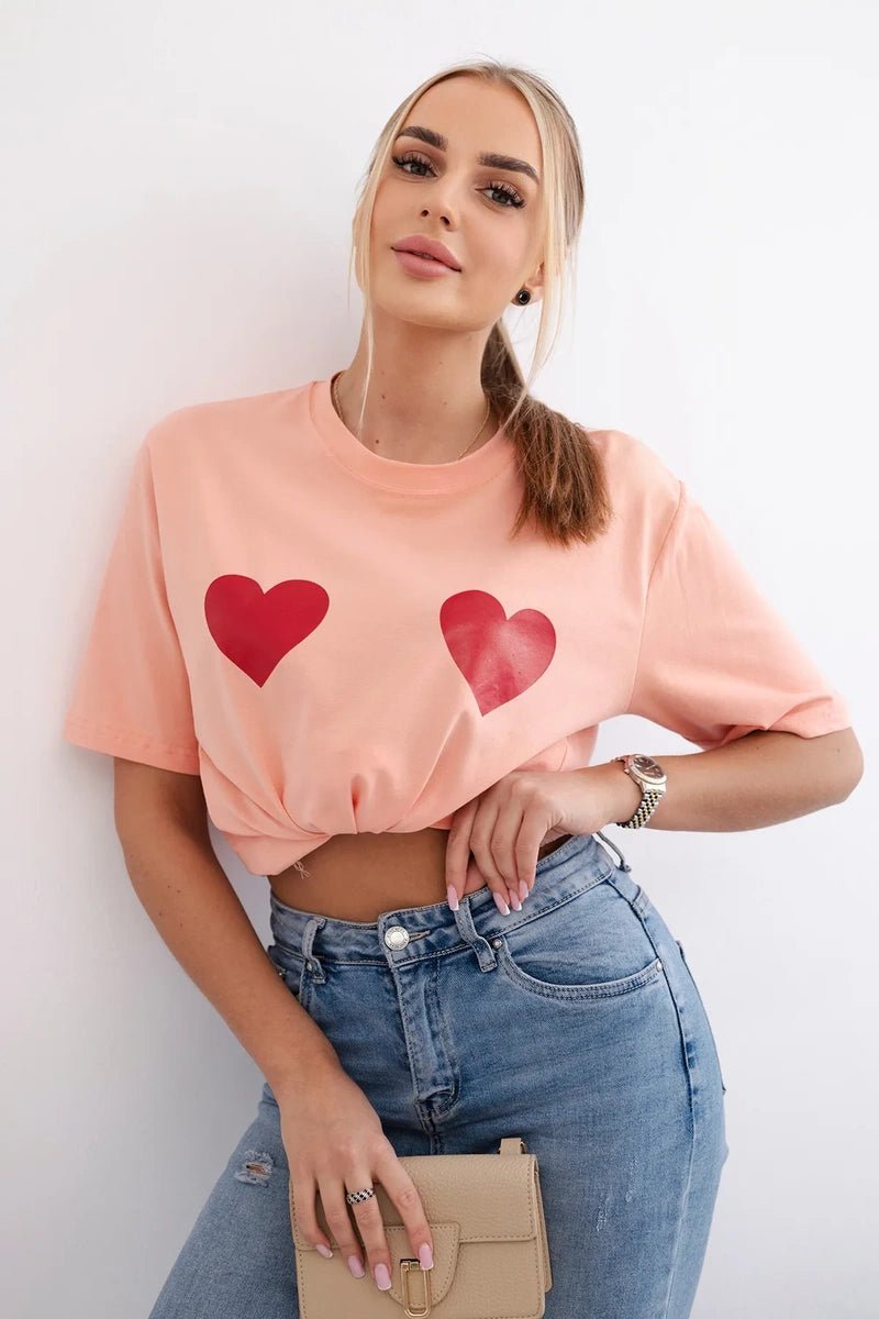Cotton T-shirt with print 9815 / – Apricot цвет / color | Lexline Fashion