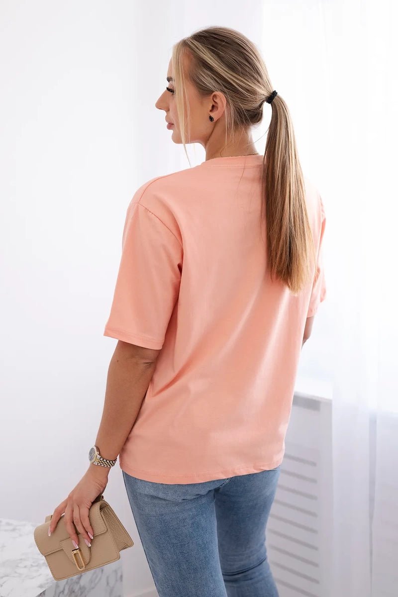 Cotton T-shirt with print 9815 / – Apricot цвет / color | Lexline Fashion