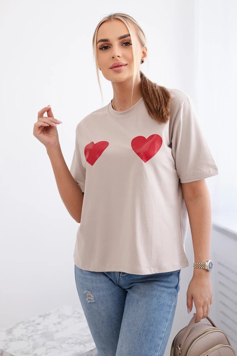 Cotton T-shirt with print 9815 / – Beige цвет / color | Lexline Fashion
