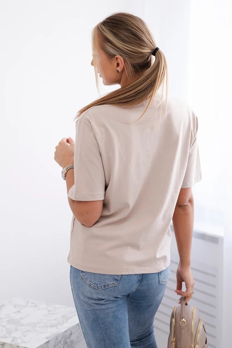Cotton T-shirt with print 9815 / – Beige цвет / color | Lexline Fashion