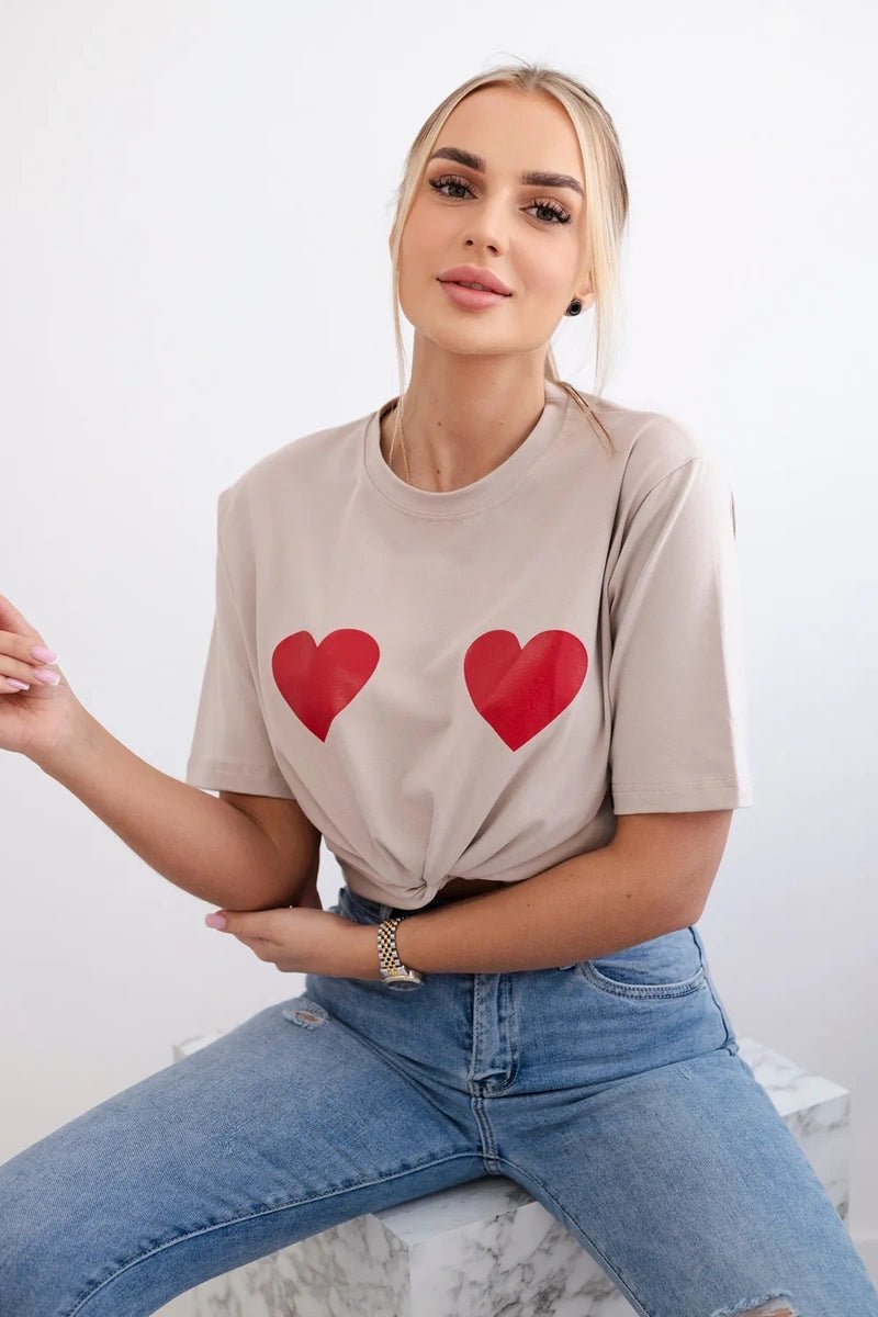 Cotton T-shirt with print 9815 / – Beige цвет / color | Lexline Fashion