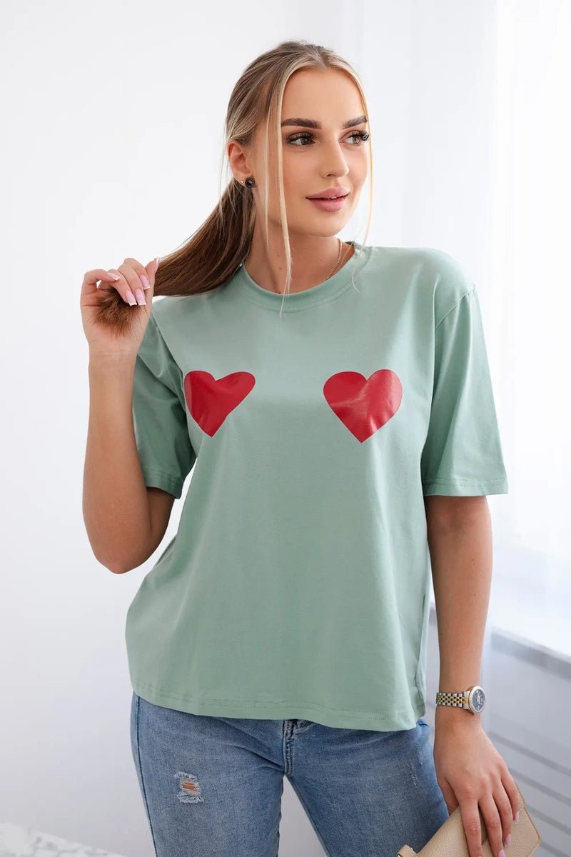 Cotton T-shirt with print 9815 / – Dark || Mint цвет / color | Lexline Fashion