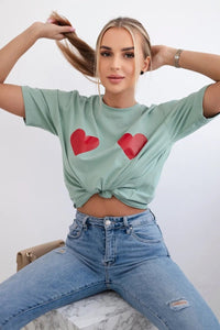 Cotton T-shirt with print 9815 / – Dark || Mint цвет / color | Lexline Fashion