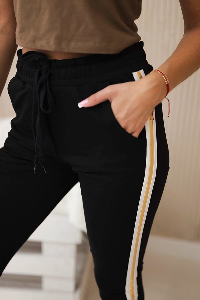 Cotton trousers with a gold stripe 5401 / – Black цвет / color | Lexline Fashion