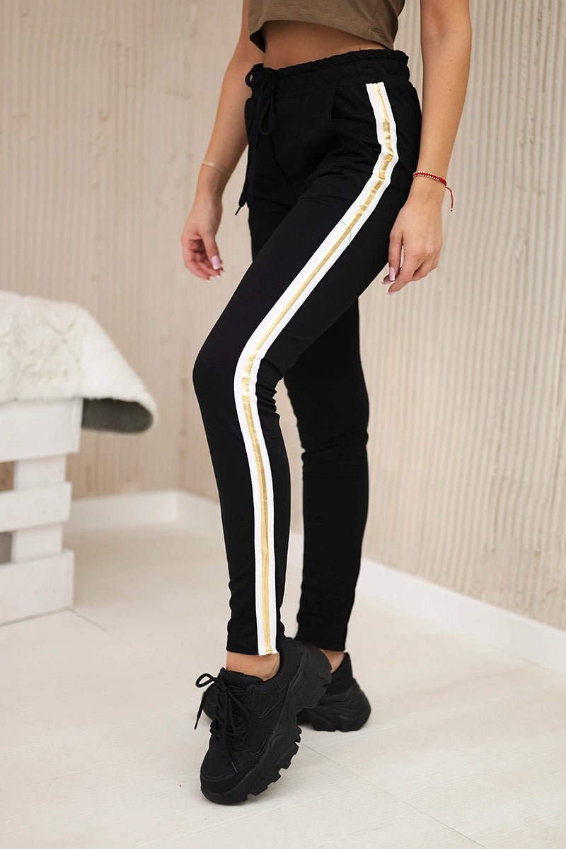 Cotton trousers with a gold stripe 5401 / – Black цвет / color | Lexline Fashion