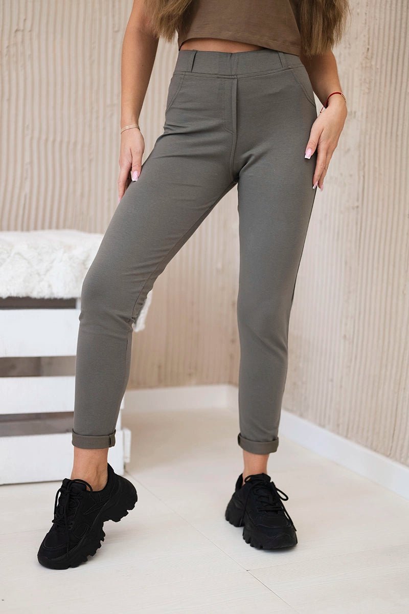 Cotton trousers with back pockets 488 / – Khaki цвет / color | Lexline Fashion