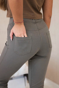Cotton trousers with back pockets 488 / – Khaki цвет / color | Lexline Fashion