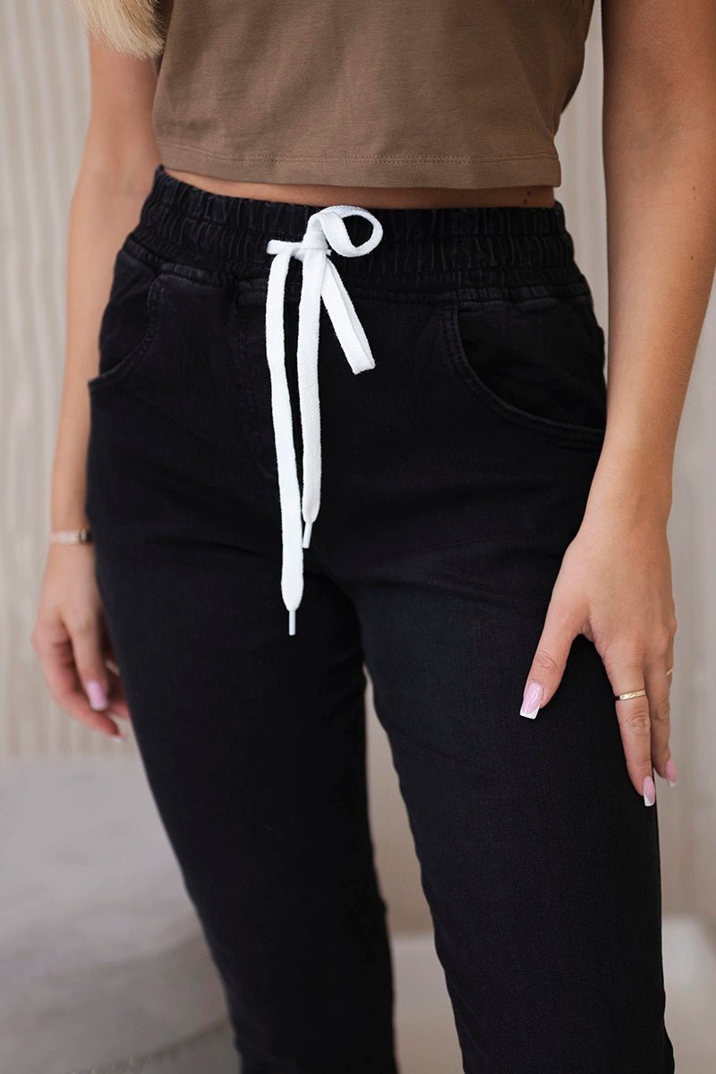 Denim trousers with a drawstring 5569 / – Black цвет / color | Lexline Fashion