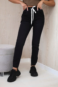 Denim trousers with a drawstring 5569 / – Black цвет / color | Lexline Fashion