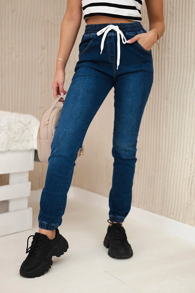 Denim trousers with a drawstring 5569 / – Dark || jeans цвет / color | Lexline Fashion