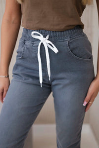Denim trousers with a drawstring 5569 / – Graphite цвет / color | Lexline Fashion
