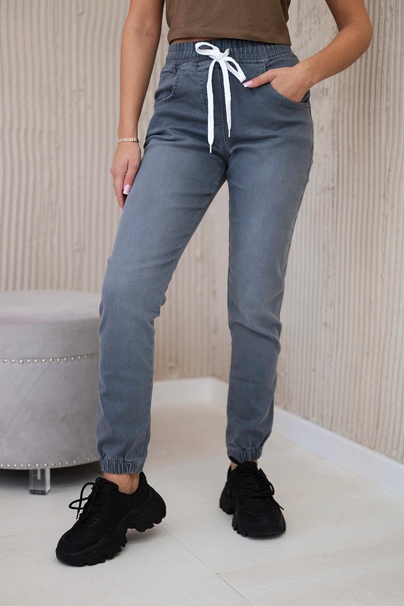 Denim trousers with a drawstring 5569 / – Graphite цвет / color | Lexline Fashion