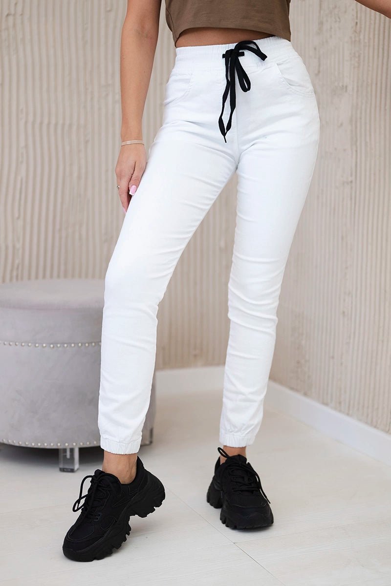 Denim trousers with a drawstring 5569 / – White цвет / color | Lexline Fashion