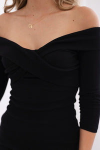 Dress fitted with a V - neck 9232 / – Black цвет / color | Lexline Fashion