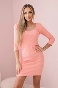 Dress fitted with neckline 8863 / – Apricot цвет / color | Lexline Fashion