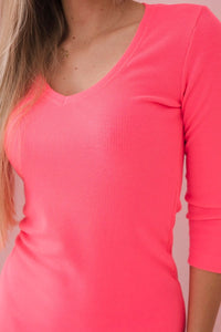 Dress fitted with neckline 8863 / – Pink || Neon цвет / color | Lexline Fashion