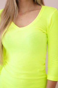 Dress fitted with neckline 8863 / – Yellow || Neon цвет / color | Lexline Fashion