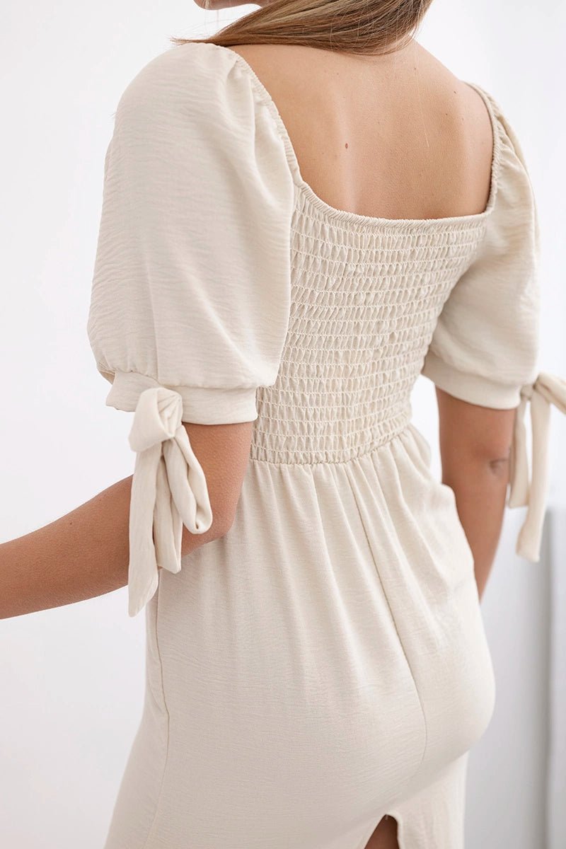 Dress ruffled at the back ART2708 / – Beige цвет / color | Lexline Fashion