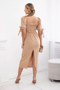 Dress ruffled at the back ART2708 / – Camel цвет / color | Lexline Fashion