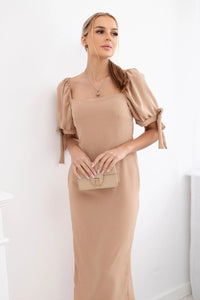 Dress ruffled at the back ART2708 / – Camel цвет / color | Lexline Fashion