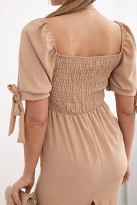 Dress ruffled at the back ART2708 / – Camel цвет / color | Lexline Fashion
