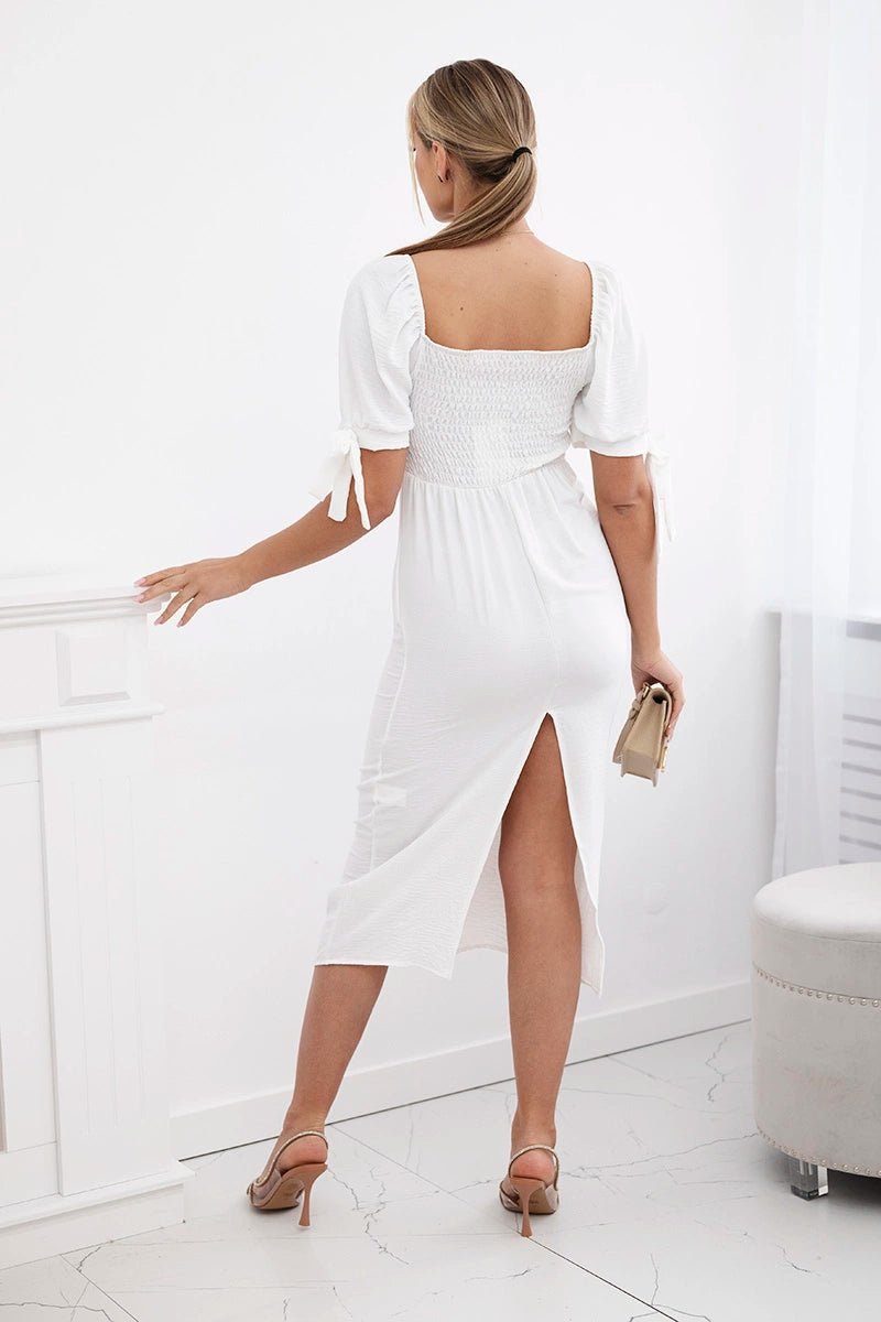 Dress ruffled at the back ART2708 / – Ecru цвет / color | Lexline Fashion